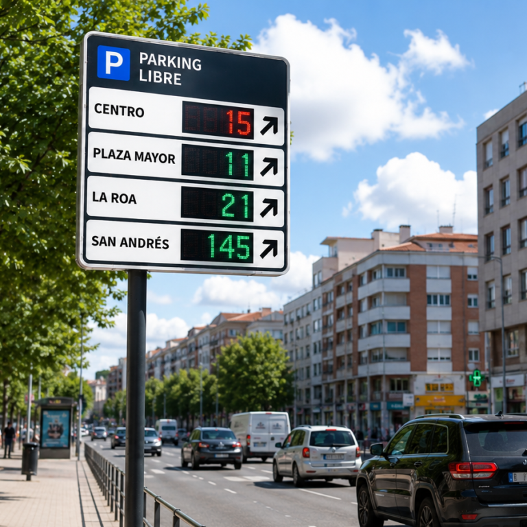 Panel LED de parking inteligente mostrando plazas libres en tiempo real